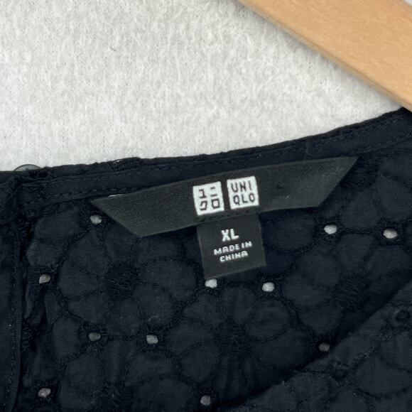UNIQLO Tank Top Womens XL Floral Eyelet Embroidered Sleeveless Shell Black - Picture 5 of 13